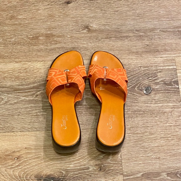 90’s Funky Orange Silver Buckle Slip On Platform Sandals, great condition. - Picture 3 of 7